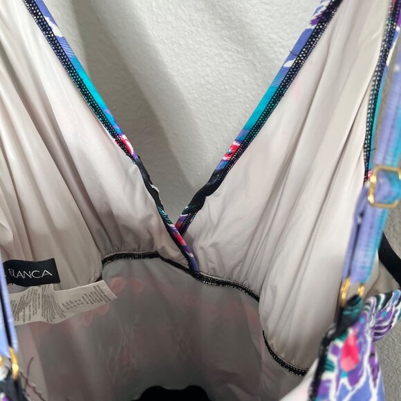 La Blanca Womens 22 Blue Purple Geometric One Piece Swim Suit Dress - Picture 12 of 13